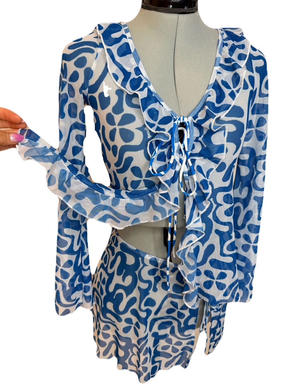 Dippin' Daisy's Blue White Ruffle Mesh 2PC Skirt Set Small